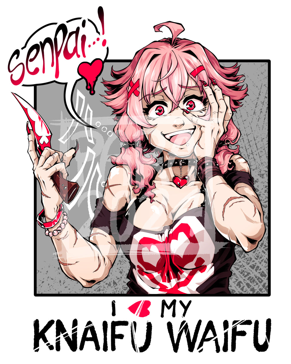 Knaifu Waifu Yandere Clear Sticker Vinyl Coated 7.5cm