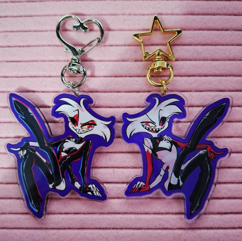 HAZBIN HOTEL Transform Keychains - Lucifer Alastor Vaggie Angel Dust - Clear Acrylic Charm 2.5 inches
