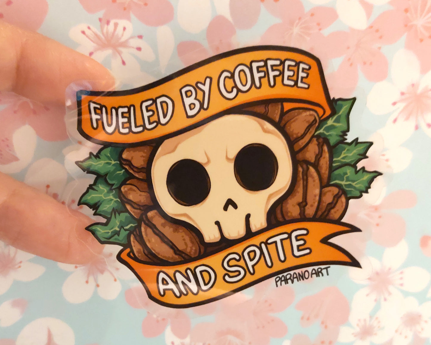 Coffee and Spite Clear Sticker Vinyl Coated 7.5cm