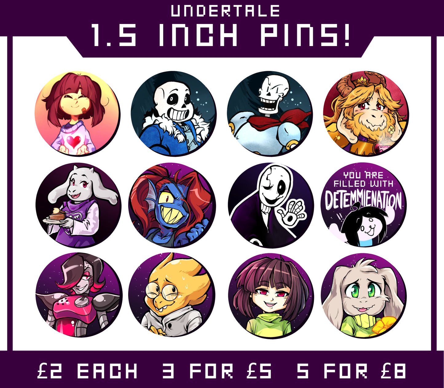 Undertale 1.5" Button Pin Badges