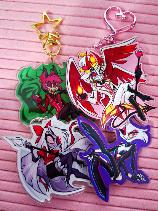 HAZBIN HOTEL Transform Keychains - Lucifer Alastor Vaggie Angel Dust - Clear Acrylic Charm 2.5 inches