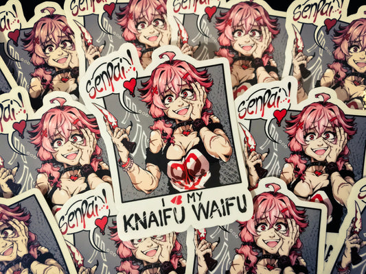 Knaifu Waifu Yandere Clear Sticker Vinyl Coated 7.5cm