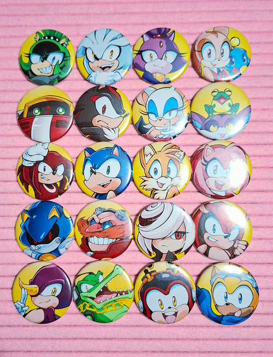 Sonic the Hedgehog Inspired Pinback Badges - 38mm
