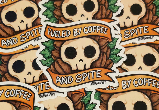 Coffee and Spite Clear Sticker Vinyl Coated 7.5cm